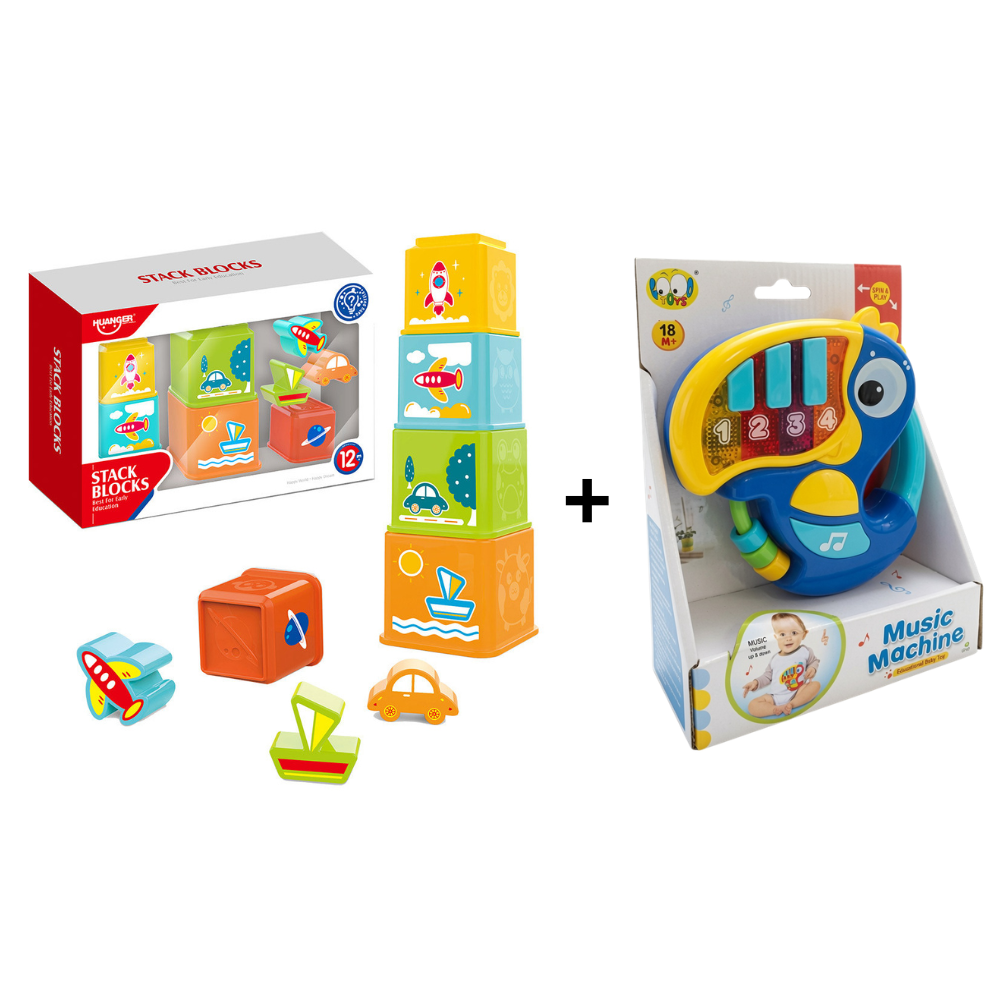 Slagalica - Kupovi za Bebe Stack Blocks + Bebi Funny Papagaj