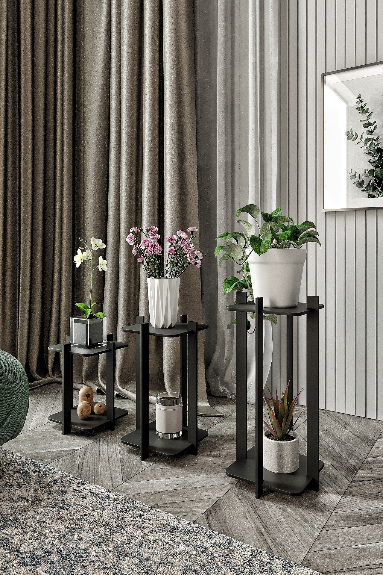 Drveni stalak za cveće Flower Desk Square - Crna