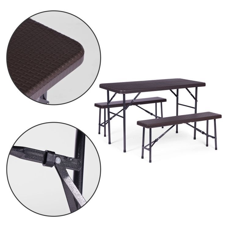 Sklopivi set 120 cm Sto sa 2 Klupe banquet – BROWN