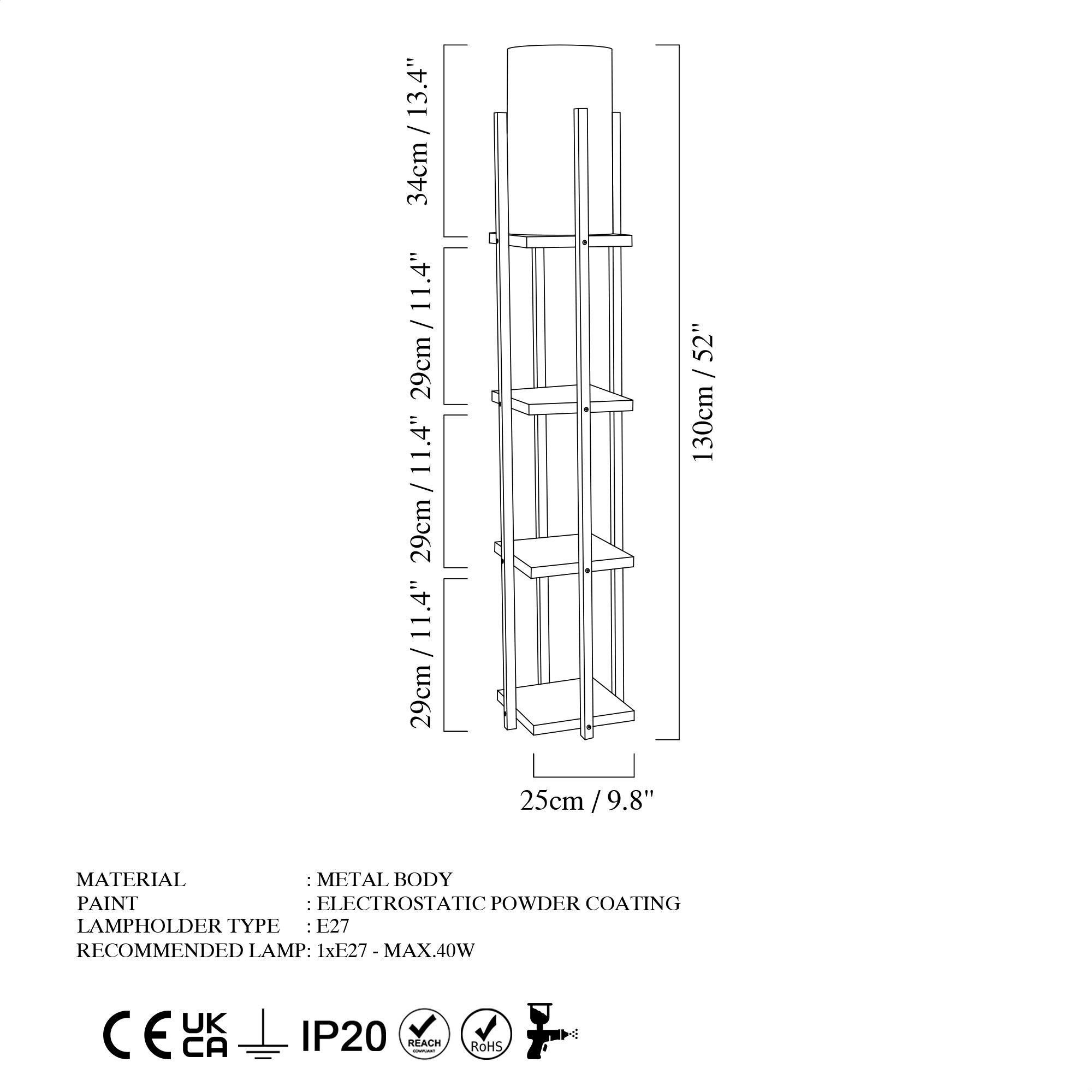Podna lampa Shelf Lamp - 8113 Crna, Bakarna