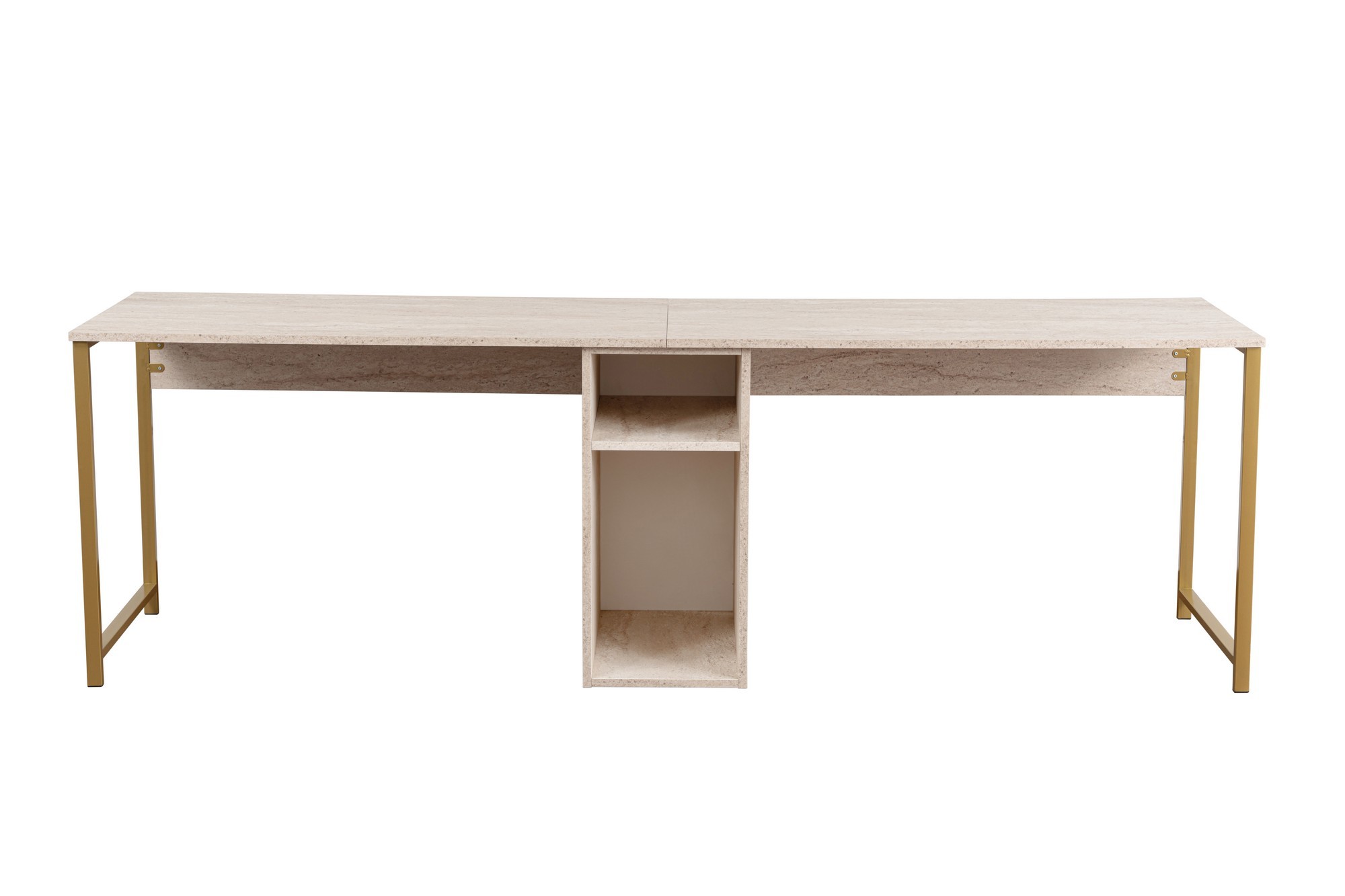 Radni sto Twin Study Desk - Travertin, Zlatna