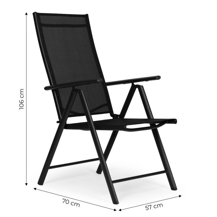 Set od 4 sklopive baštenske stolice sa podesivim naslonom, Black, MultiGarden