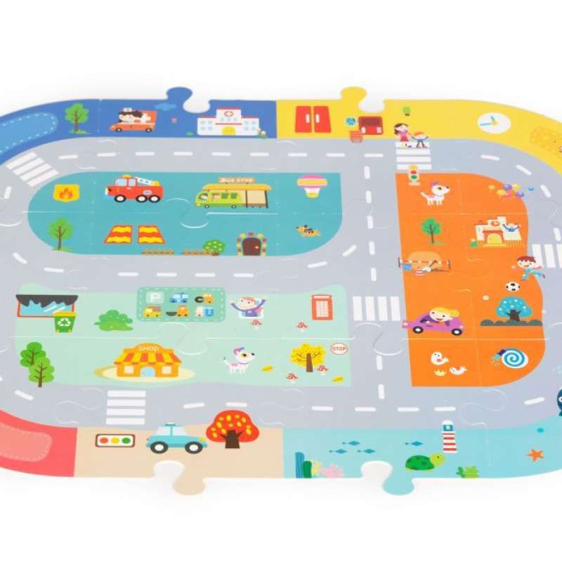 EDUKATIVNE DRVENE KOCKE CITY SET SA PODLOGOM 88 KOM