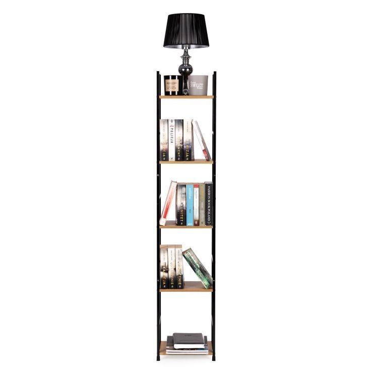 Drvena polica sa metalnim okvirom u LOFT stilu, 5 nivoa, u boji hrasta - ModernHome