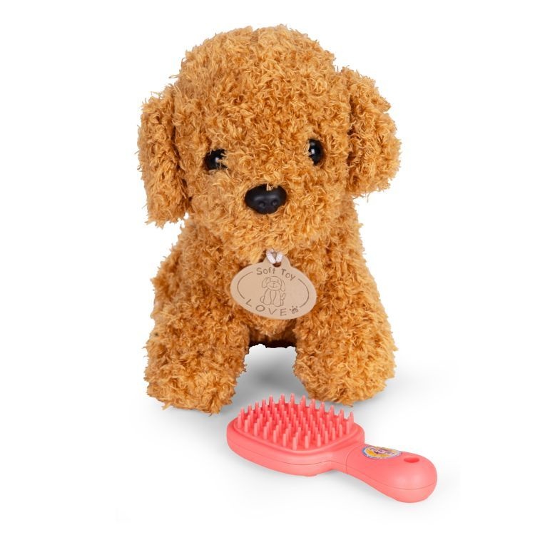 Plišana igračka za decu, štene Brown Poodle, torba + četka za negu