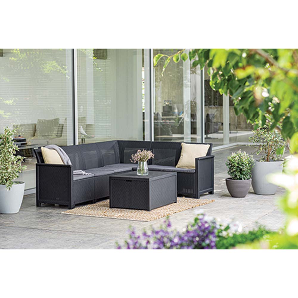 CURVER Baštenski set ugaoni Elodie 6 seater sa box stolom, grafit