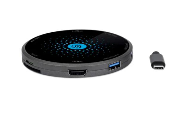 Docking station Manhattan 166560 8in1 USB-C - HDMI/3xUSB/CR/PD 60W/bež. punjač