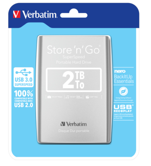 HDD E2.5" Verbatim 2TB USB 3.0 Store'n'Go 53189, Silver