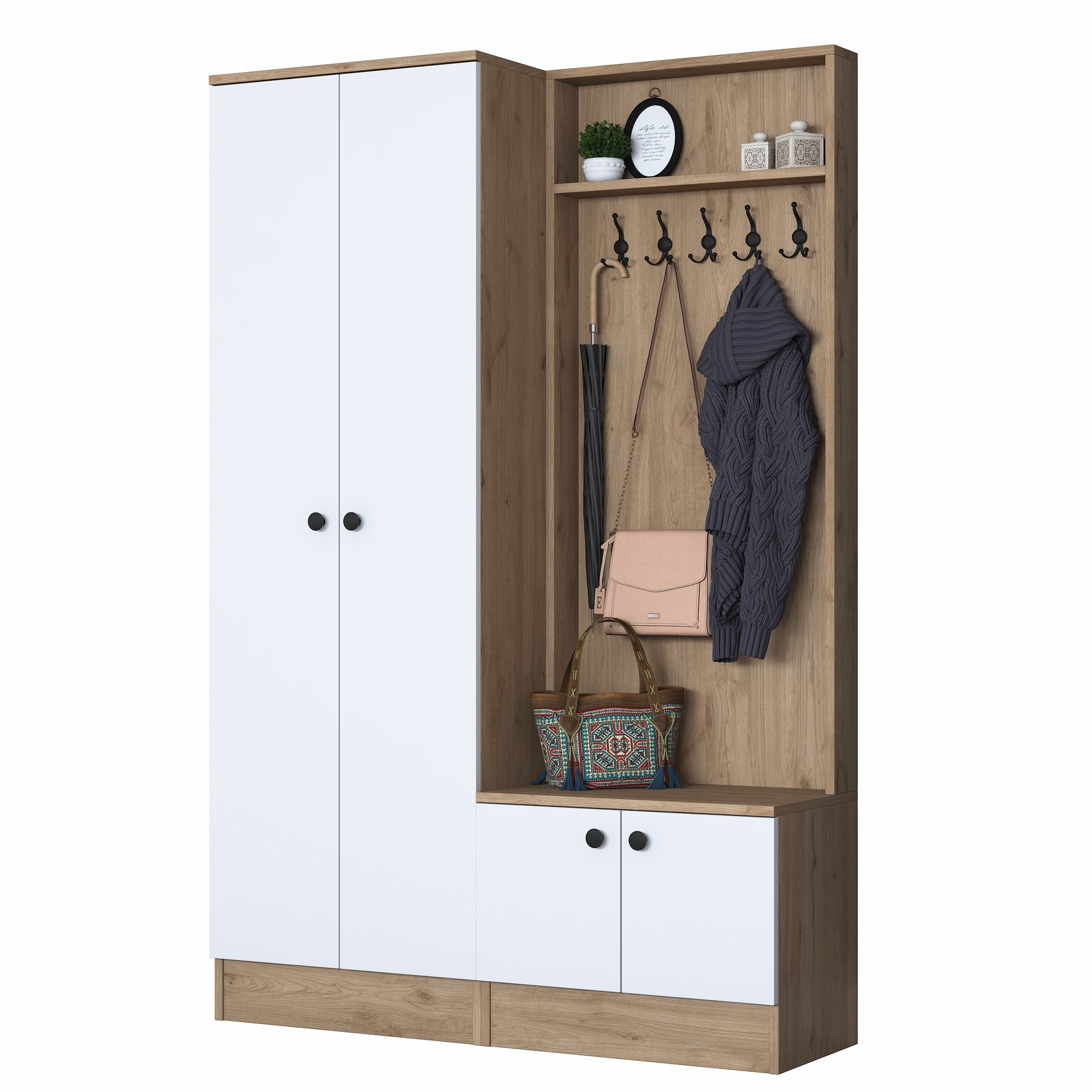 Garderober za predsoblje P6 - M5 - 2423 Bela, Orah
