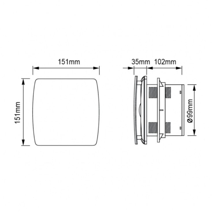 Izduvni ventilator 150x150mm 12W crni
