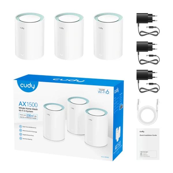 Whole Home Wi-Fi 6 Gigabit Mesh System Cudy M1500 AX1500 Dual Band(3-Pack)