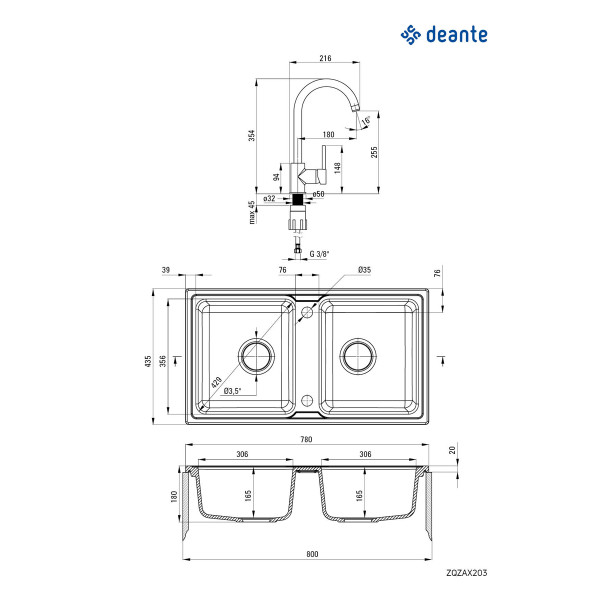 Deante set sudopera ZQZ 7203 + slavina BEN 762M-ZQZA7203