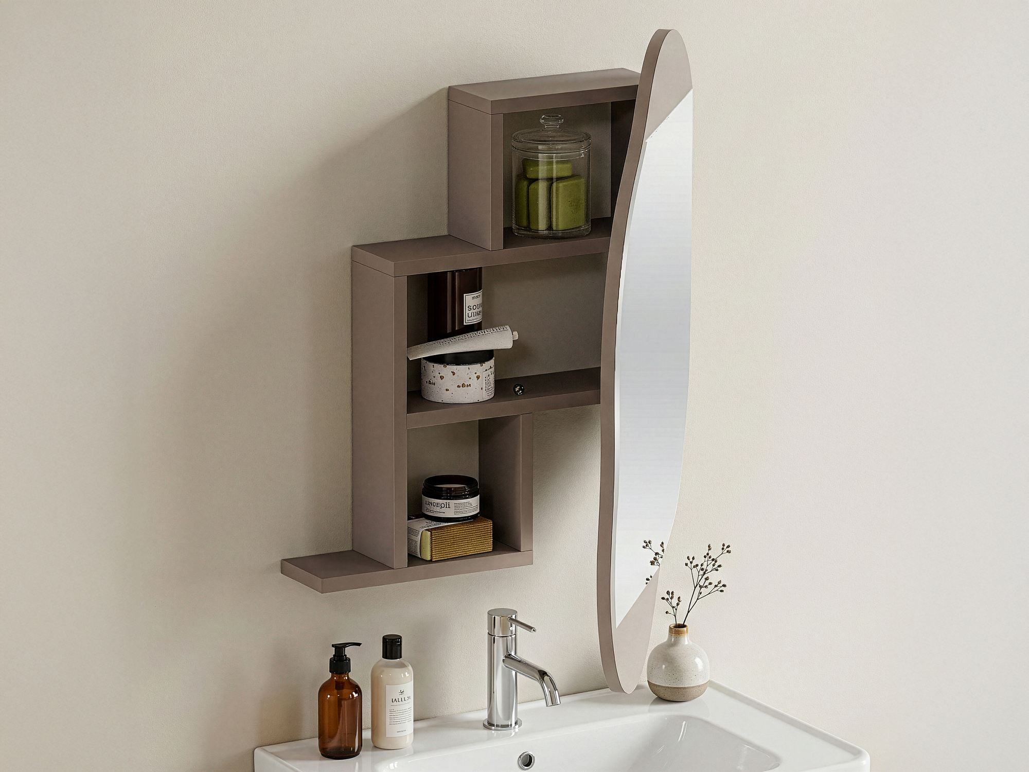 Kupatilski ormarić Cloud Storage Bathroom Wall Mirror - Svetla moka