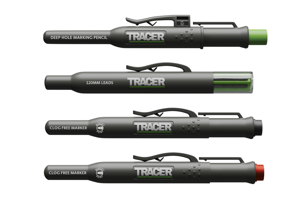 TRACER AMK4 Ultimate set za obeležavanje sa građevinskom olovkom za duboke rupe, setom rezervnih mina i 2 markera protiv začepljenja (crni i crveni)