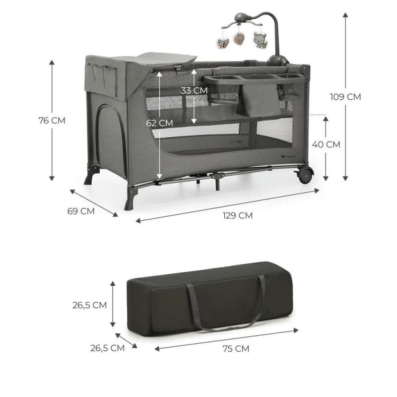 KINDERKRAFT PRENOSIVI KREVETAC JOY 2 DARK GRAY SA DODACIMA