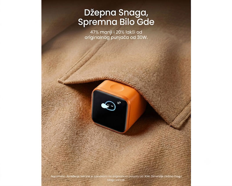Nano 45W putni zidni punjač sa ekranom, USB-C port, crni