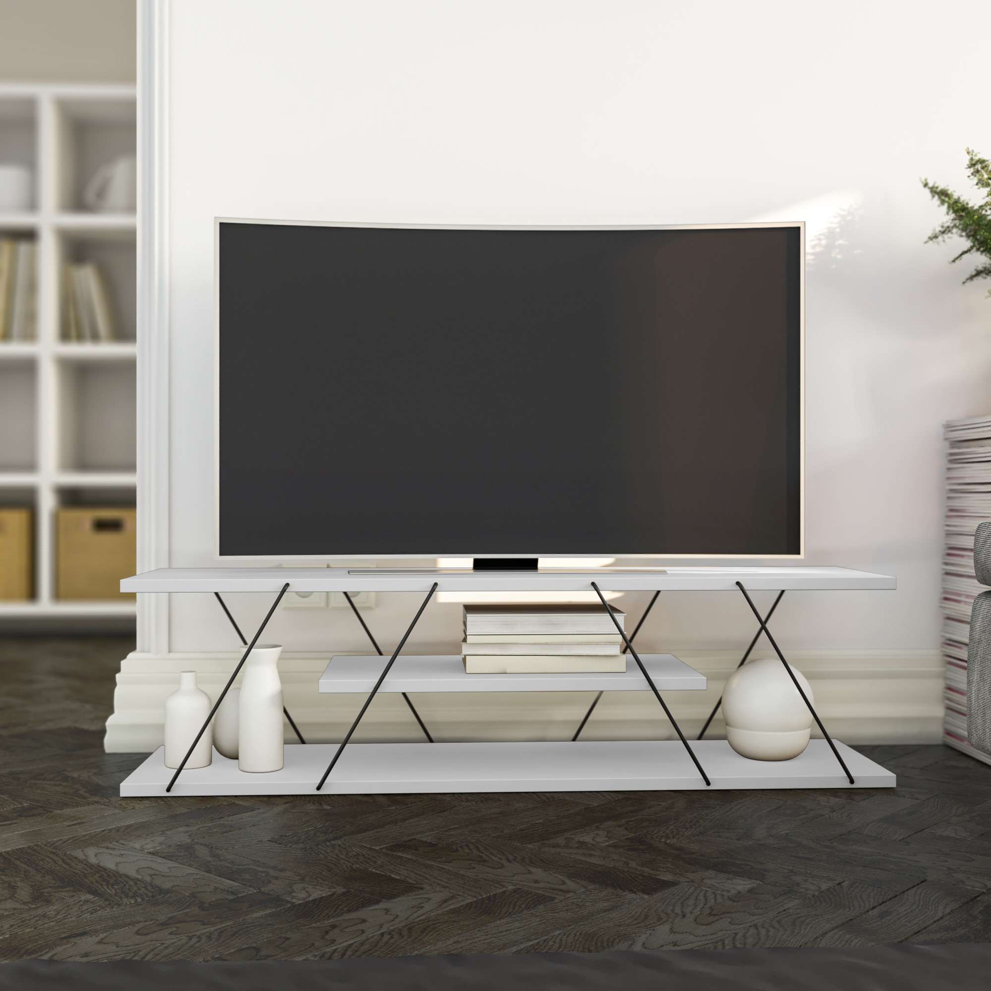 TV komoda Canaz v2 - Bela, Crna