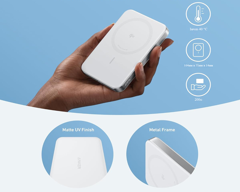 MagGo 10000mAh, 15W, magnetno bežični power bank, beli