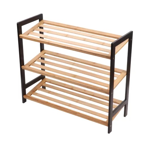 Polica za obucu 3 nivoa bamboo crna
