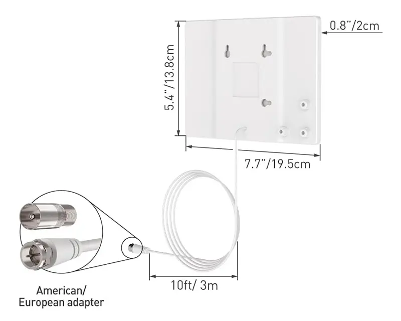 AF40P.W Indoor HDTV Flat TV Antenna 65 km