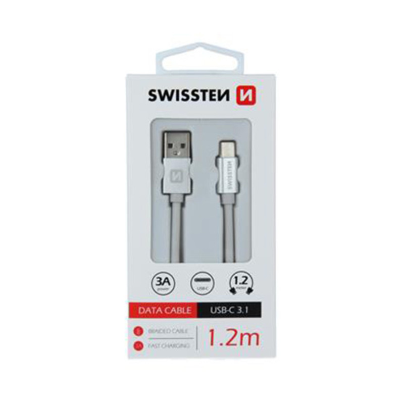 Kabal Data tekstil USB na TIP C 1.2m SWISSTEN sreb