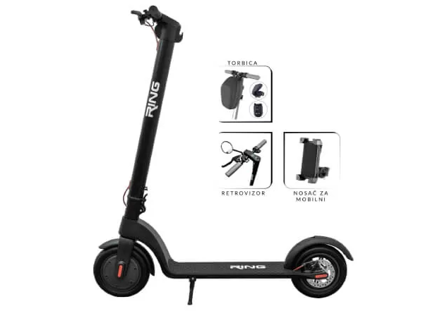 RING Električni trotinet + torbica, retrovizor, nosač za mobilni RX10