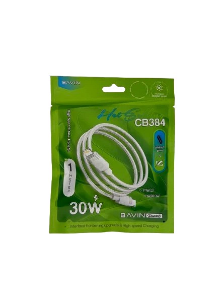 Bavin kabl pleteni 30W  1m Type C-Lightning bela - CB384PD