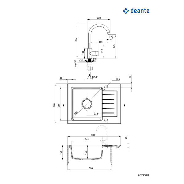 Deante set sudopera ZQZ 711A+ slavina BEN 762M-ZQZA711A
