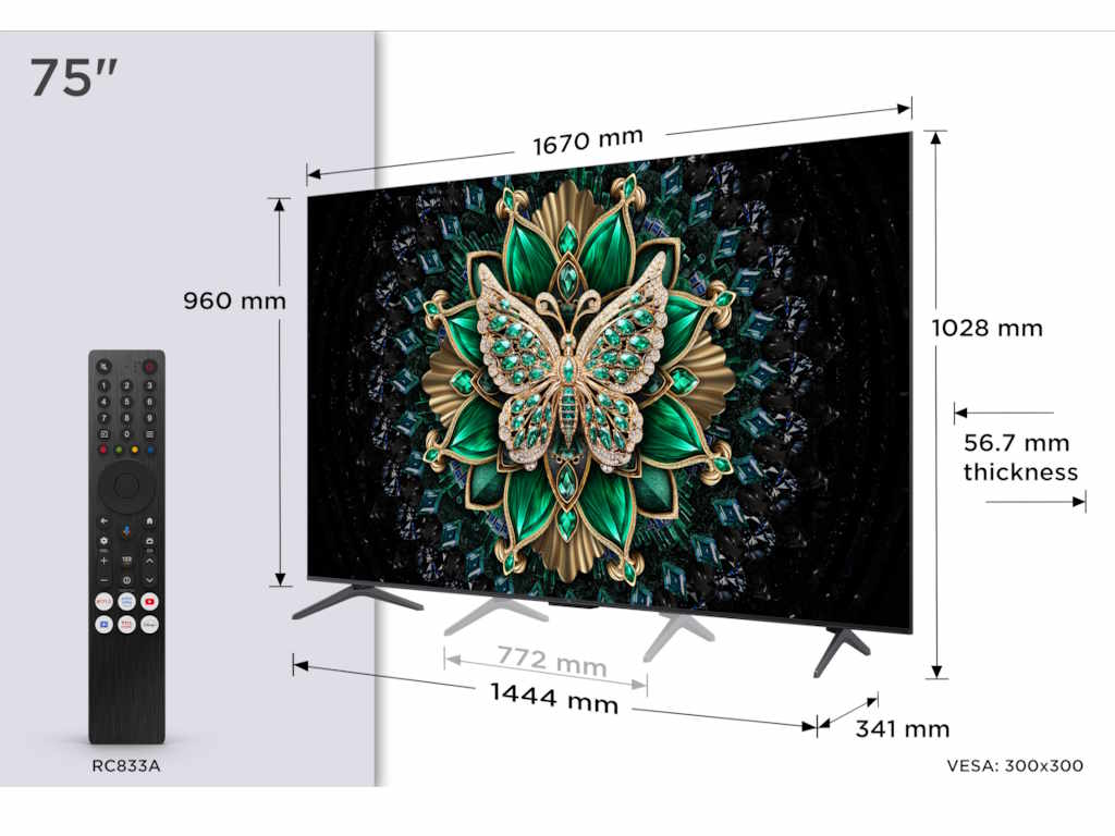 Televizor TCL 75C6K/MiniLED-QLED/75"/4K UHD/144Hz/Google TV/crna