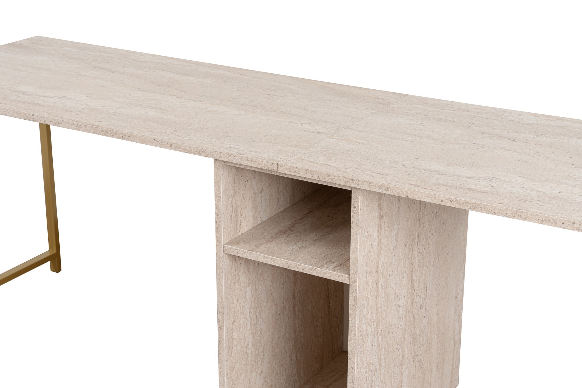 Radni sto Twin Study Desk - Travertin, Zlatna