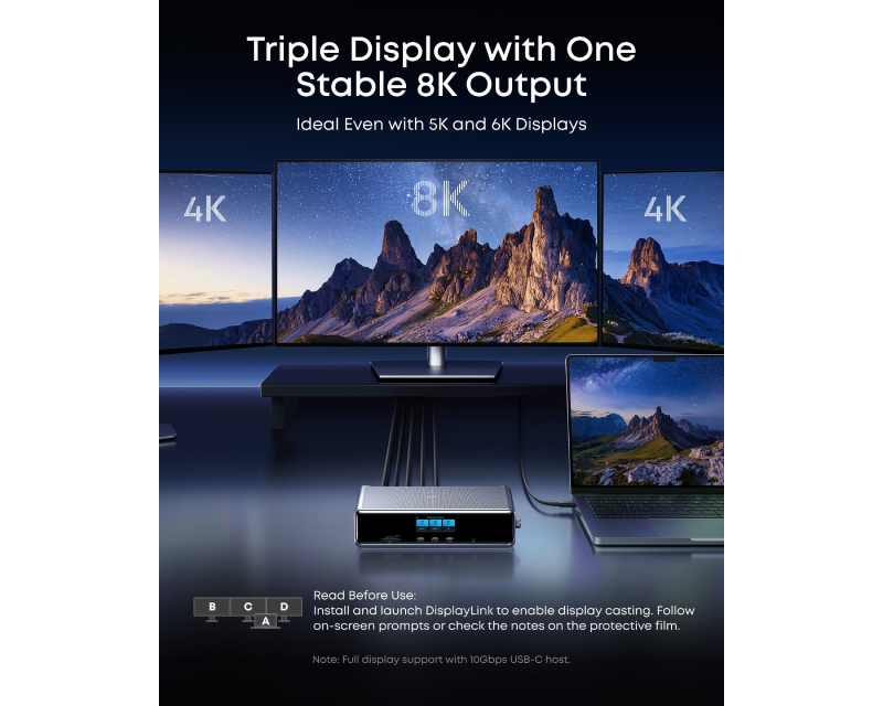 Prime Docking Stanica 140W, 14u1, Display Link, siva