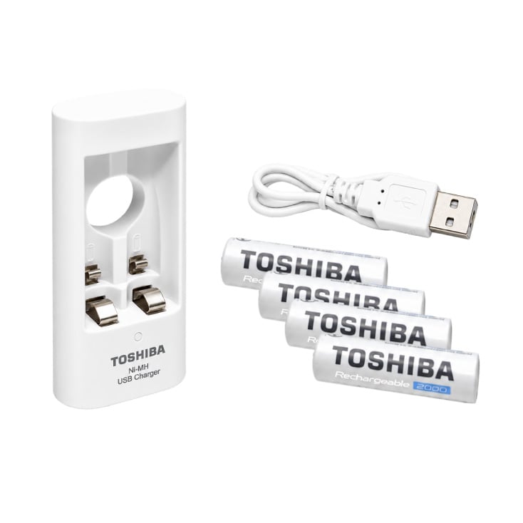 TOSHIBA USB punjač za Ni-MH akumu. AA, AAA + 4 punjiva akum. AA 2000mAh