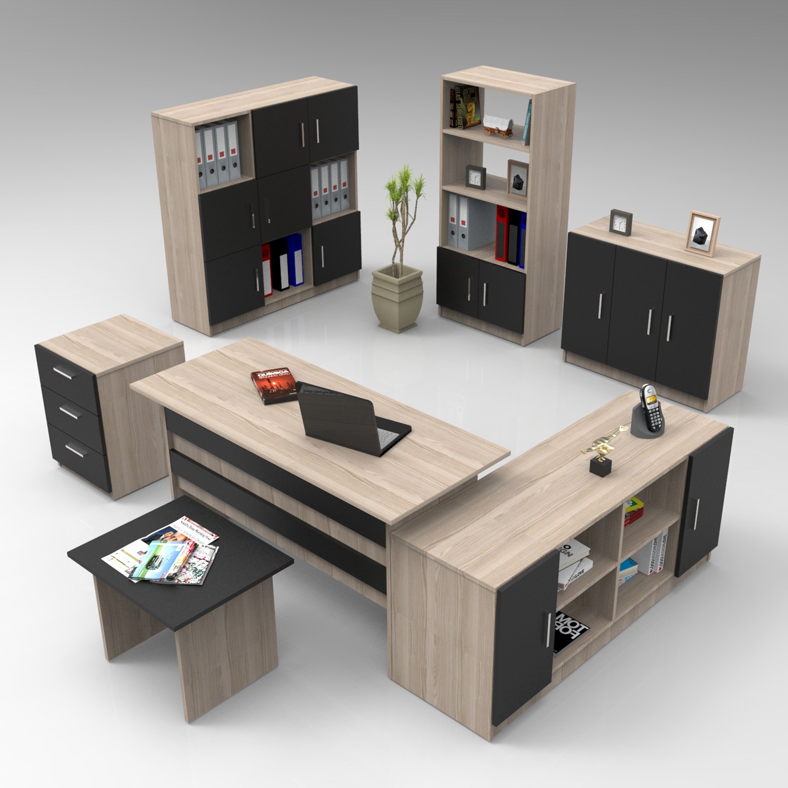 Set kancelarijskog nameštaja Vo19-Ob Hrast, Ariš, Crna