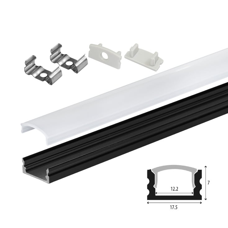 Set aluminijumski profil za LED trake 1m 17.5x7 mm crni