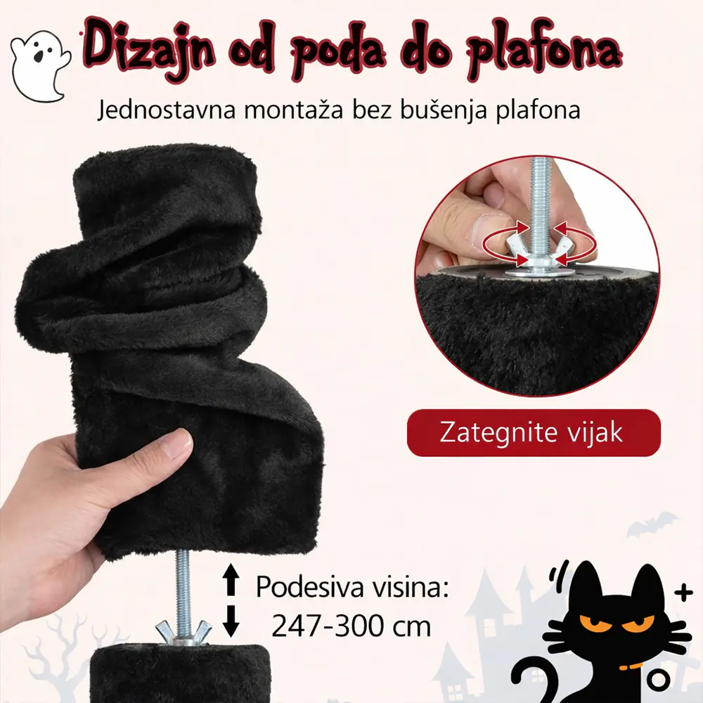 Maca Halloween penjalica i grebalica za Mačke do plafona 300cm Crna