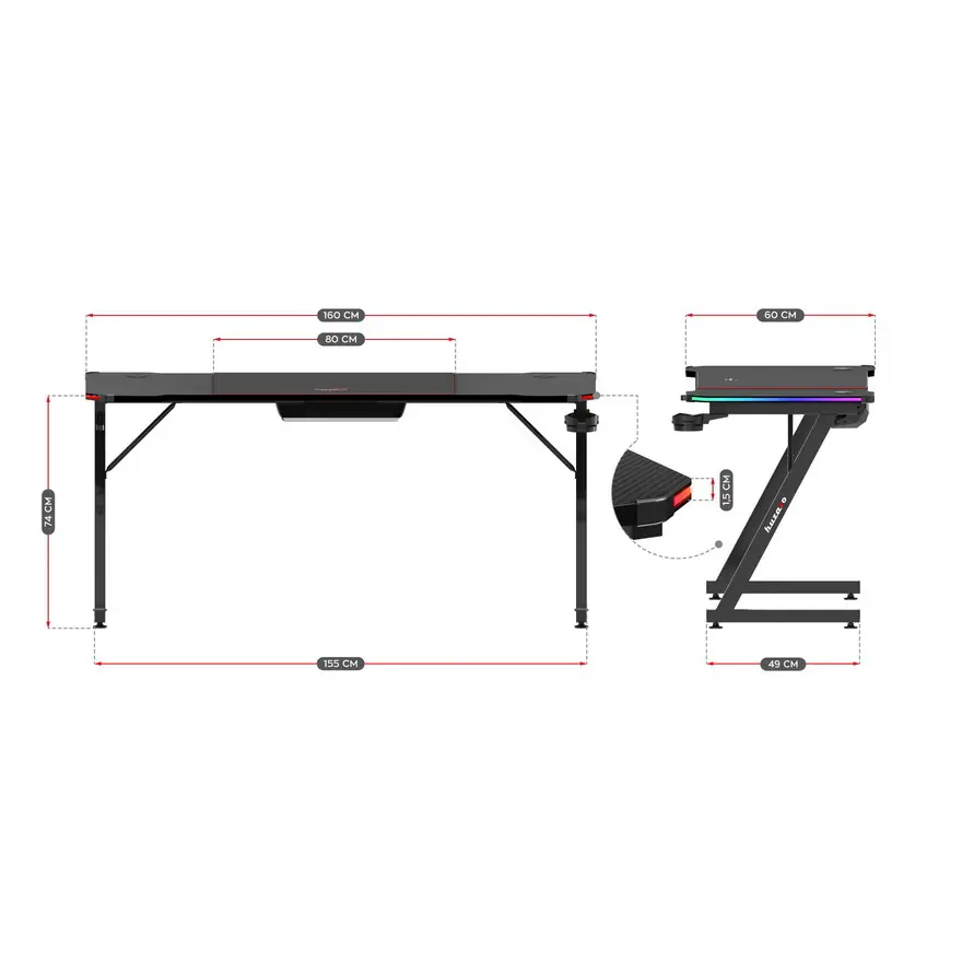 Huzaro Hero 4.8 Crni RGB Gaming sto 160x60cm
