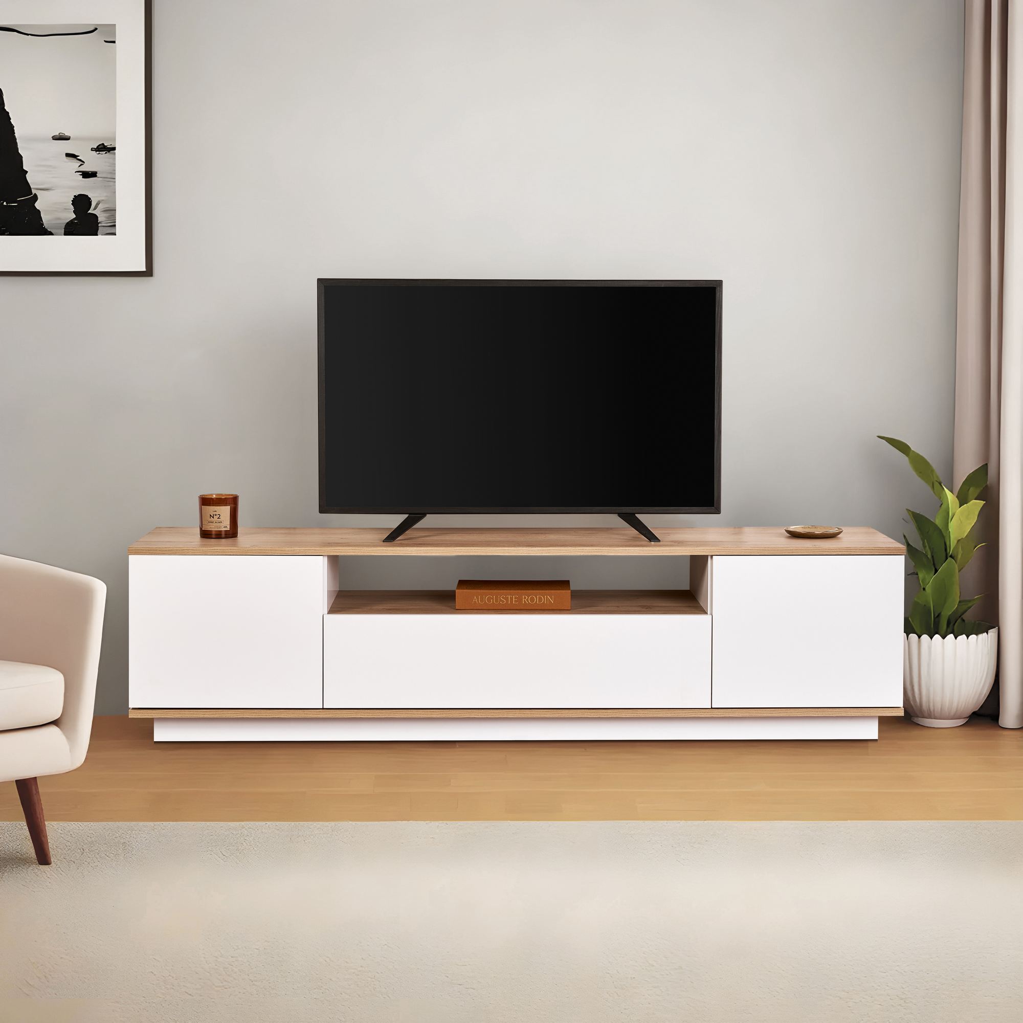 TV komoda Veramont - Bela, Kadiz hrast