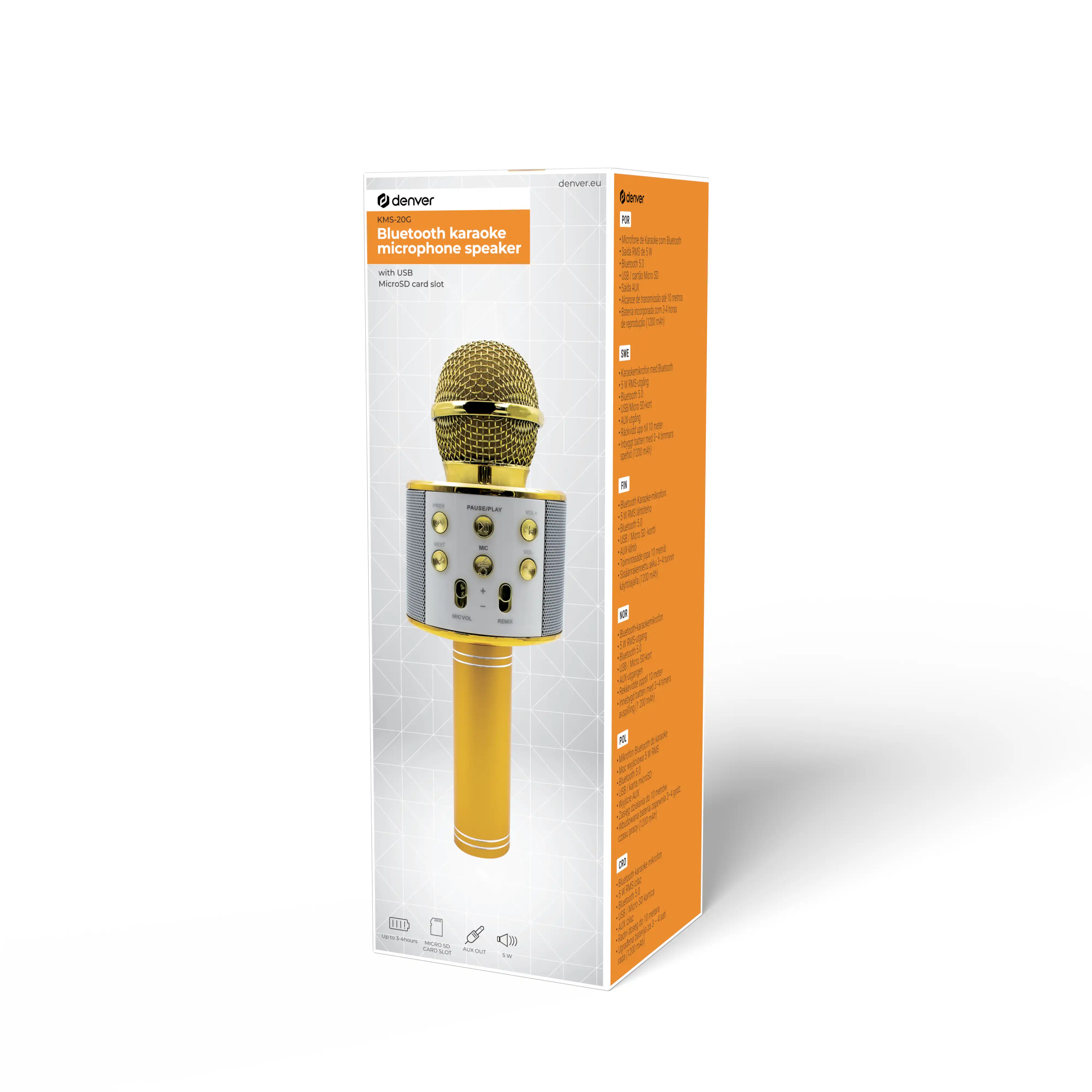 DENVER mikrofon KMS-20GOMK2 Bluetooth Zlatni