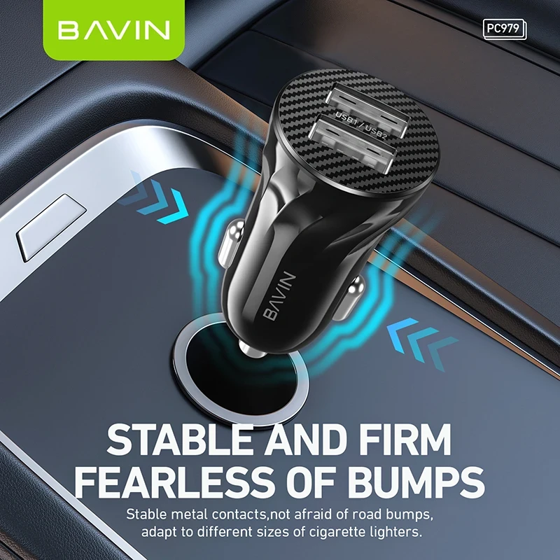Bavin Auto punjač 2xUSB + kabl Micro crna - PC979
