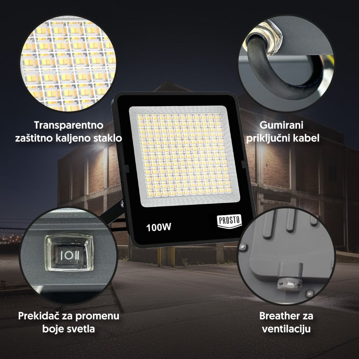 PROSTO LED reflektor 100W promenljiva boja svetla