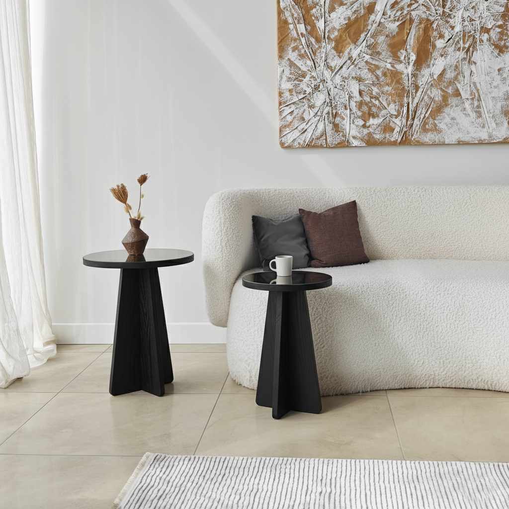 Set pomoćnih stolova Luna - Crna, Bronzana