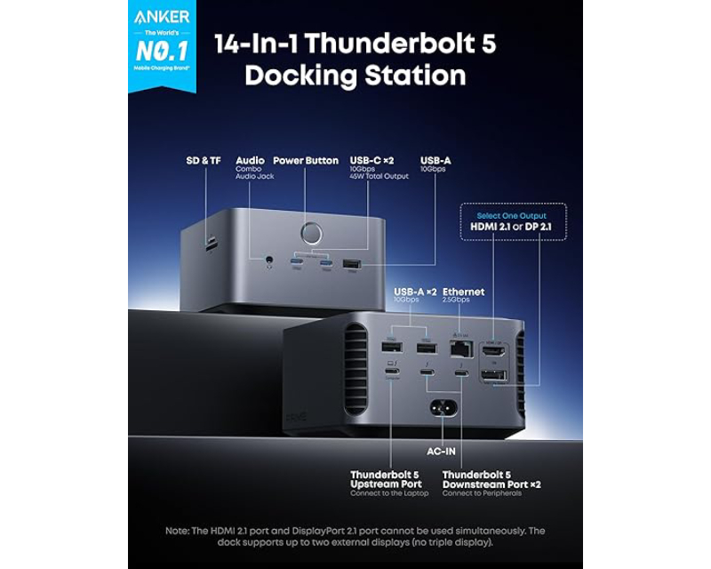 Prime Thunderbolt 5 Docking Stanica 140W, 14u1, siva