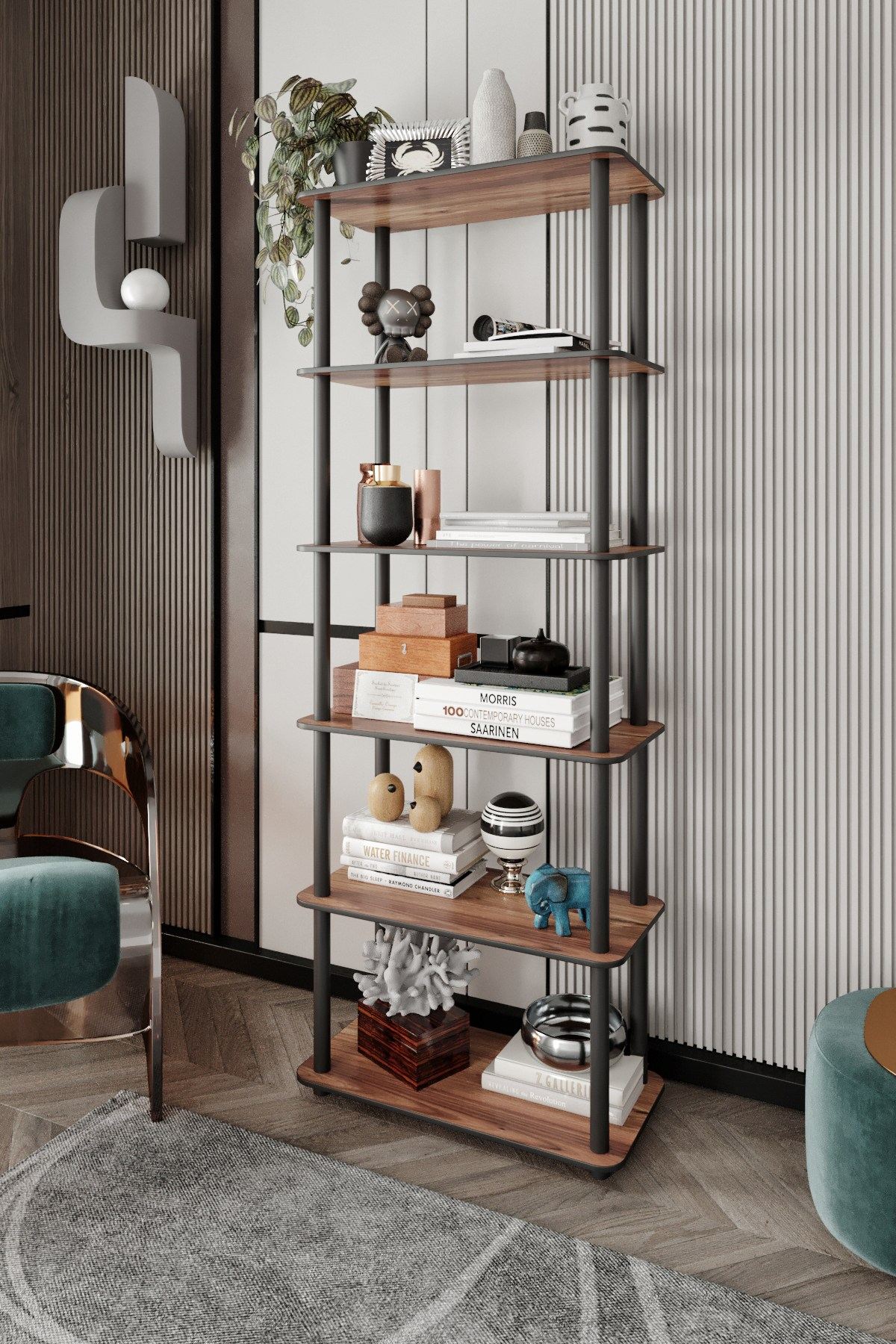 Polica za knjige Bookcase 6 Rect - Orah
