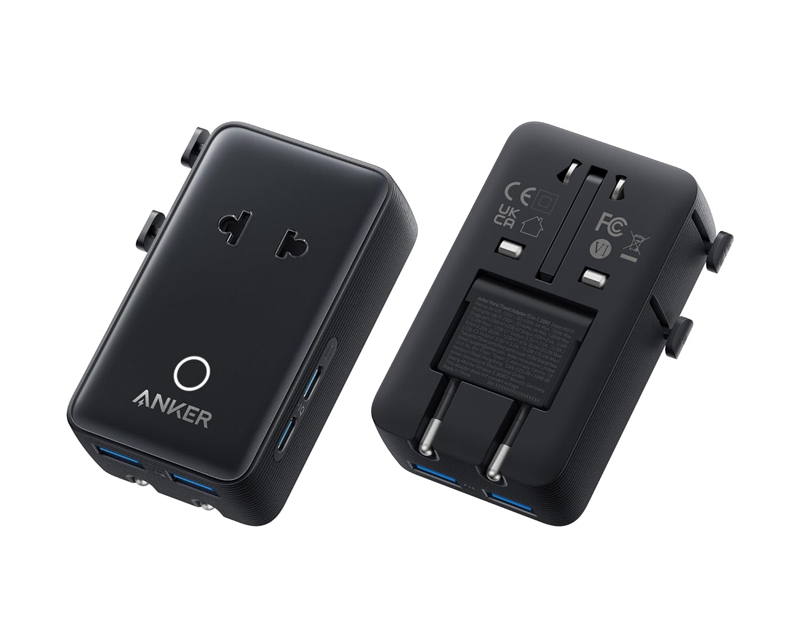 Nano 20W putni zidni punjač 5-portova (2x USB-A, 2x USB-C, utičnica EU na US, UK, AU i EU), crni