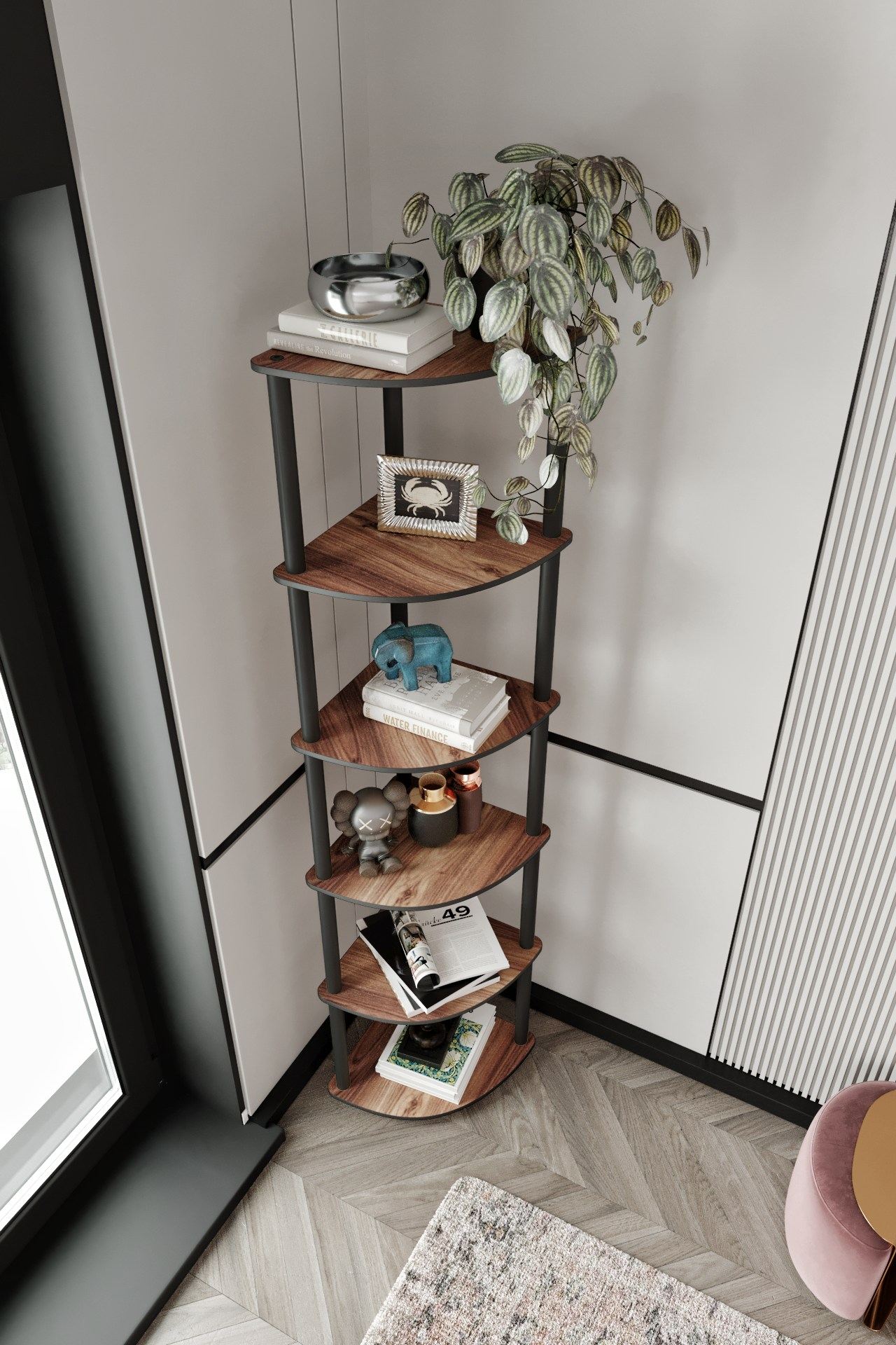 Polica za knjige Bookcase 6 Corner - Orah