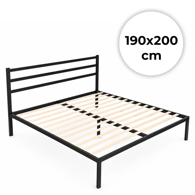 Krevet sa metalnim ramom 190 × 200 cm, podnicom i uzglavljem, crni – ModernHome