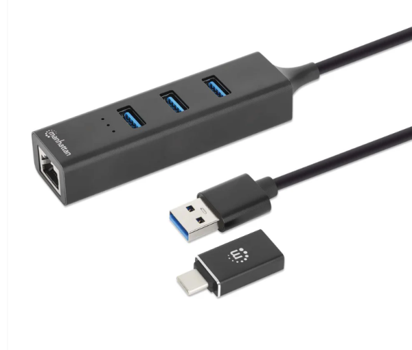 USB HUB 3port Manhattan 180894 USB-A/C 3xUSB 3.2 5Gbps/1xGLAN 5Gbps/sivi