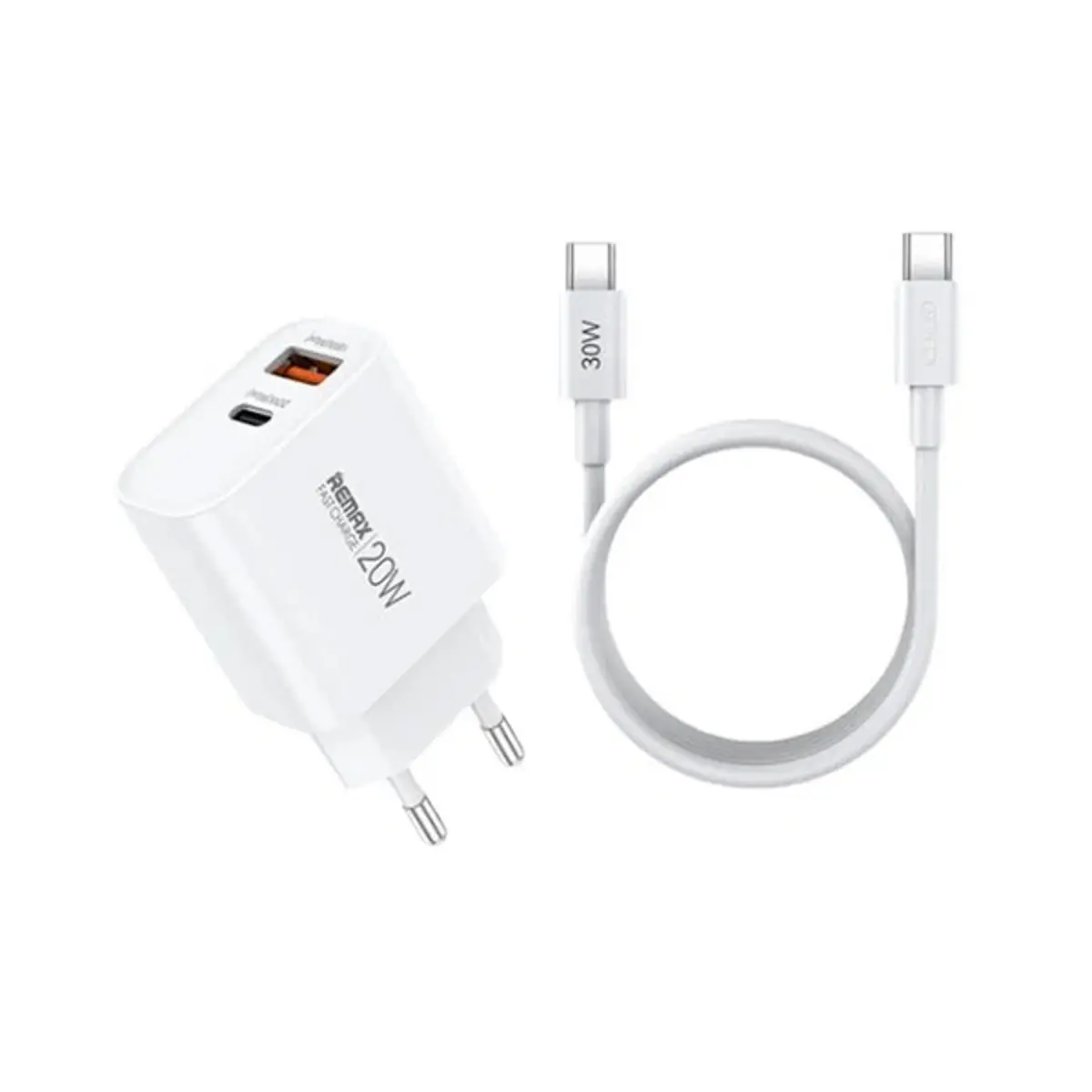 SET:Strujni punjac 1XUSB 3.0+TIP C 20W+kabl TIP C RP-U120, beli