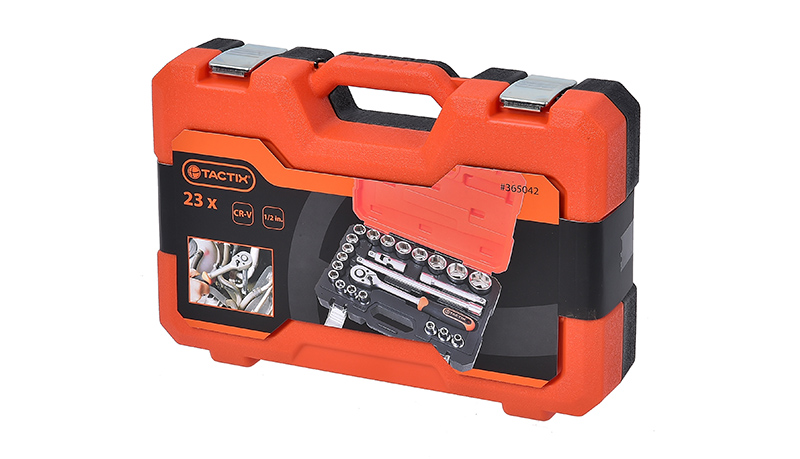 TACTIX Set 23 del. nasadnih ključeva sa čegrtaljkom 1/2" HEX/mm