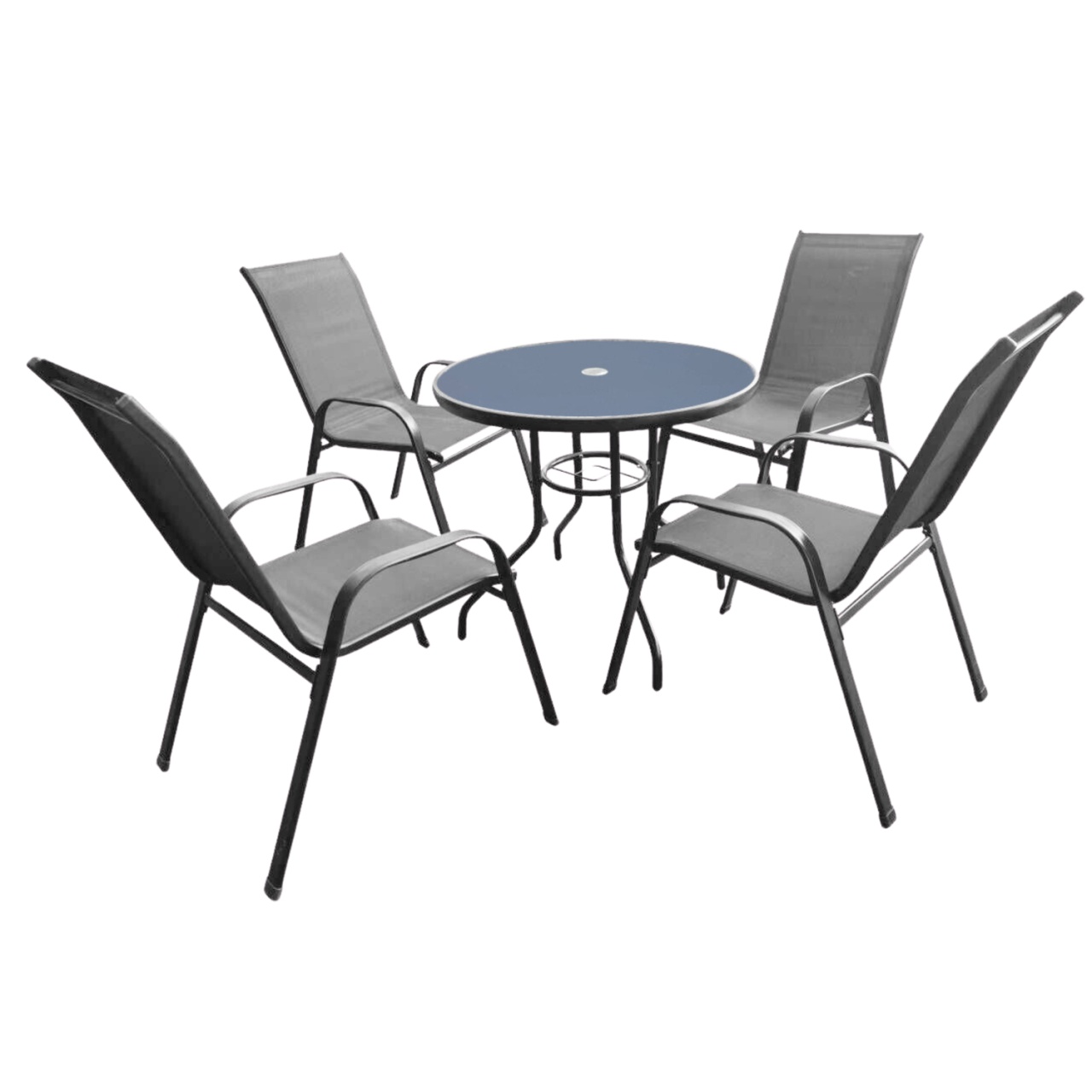 Baštenski set nameštaja, 4 stolice + okrugli sto – sivi